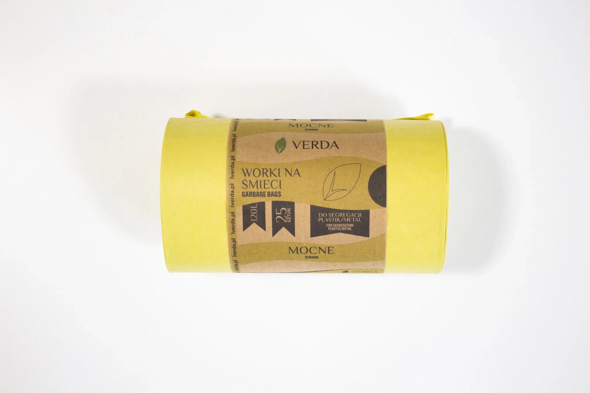 Rolka żółtych worków na śmieci Verda o pojemności 120 l, mocne, do segregacji plastiku i metalu