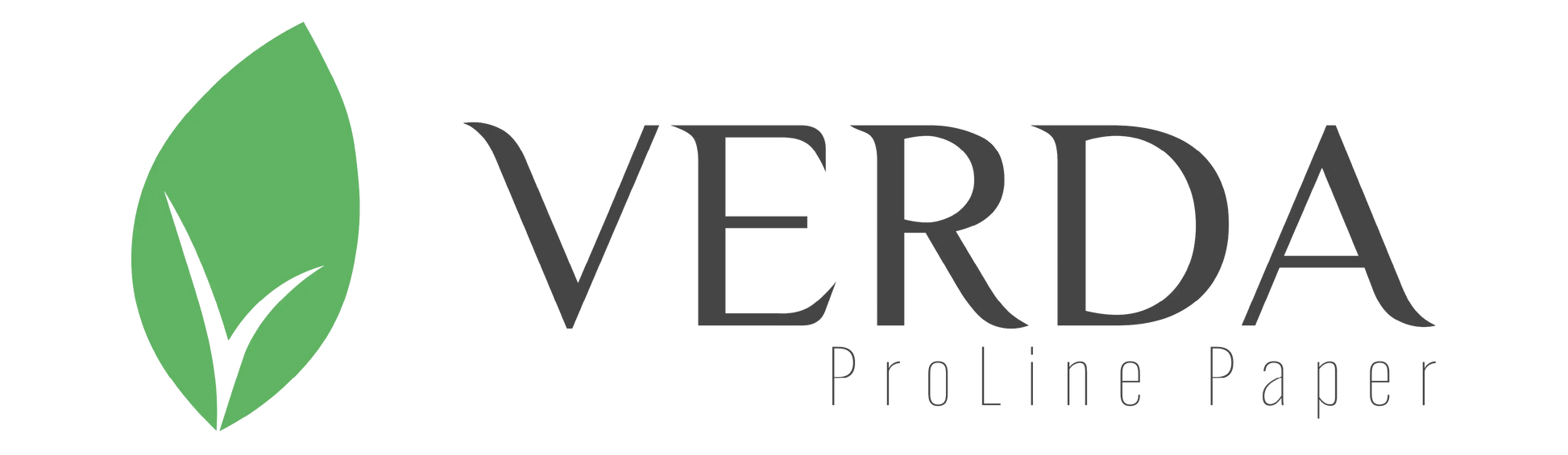 Logo Verda ProLine Paper z zielonym liściem, marka ekologicznych worków na śmieci czarne