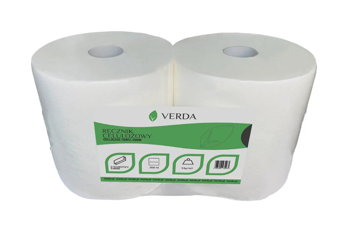 Podwójny rolka ręcznika celulozowego VERDA 200 m, 2-warstwowy, biały